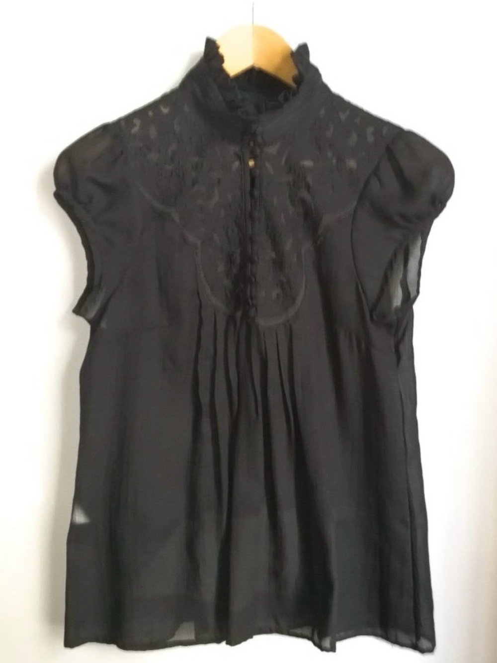 Cop.Copine Brown Lace Yoke Ruffle Collar Blouse